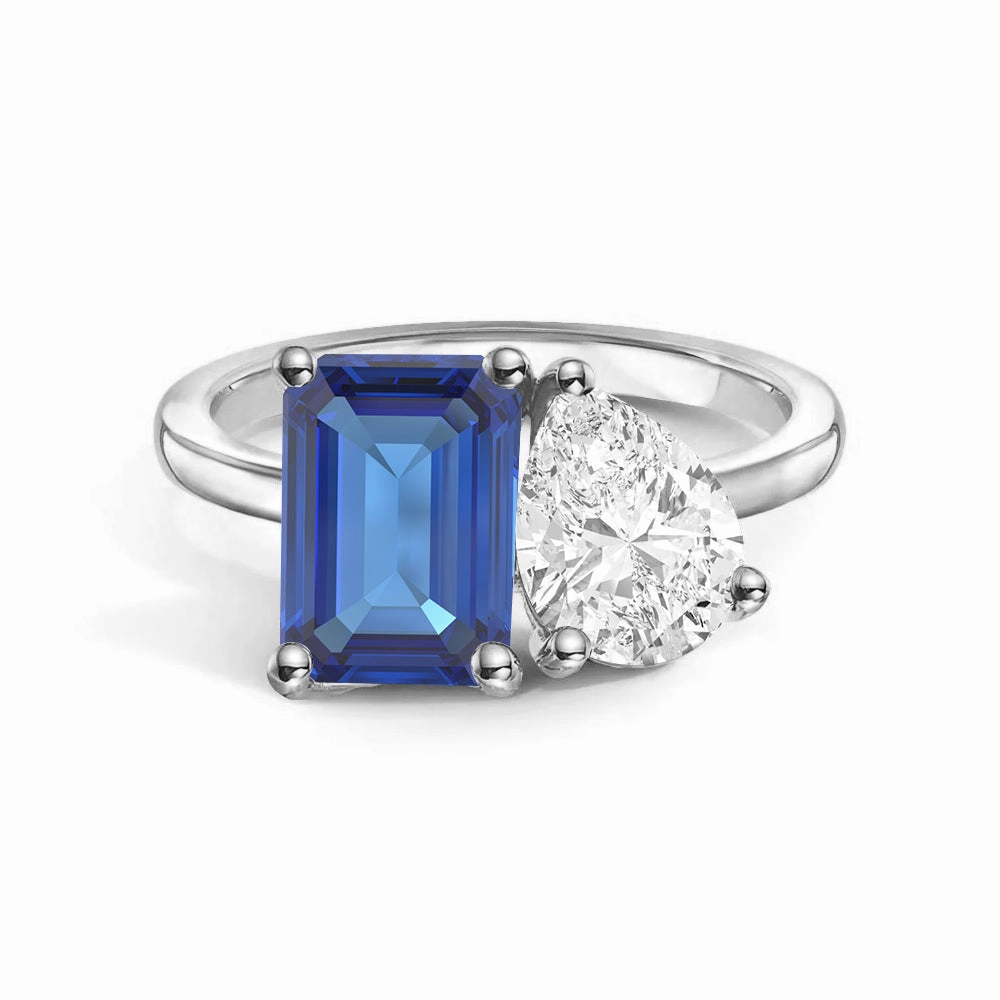 Toi et Moi Personalized Sapphire Birthstone Anniversary Ring Artisan Accent Polished Highlight