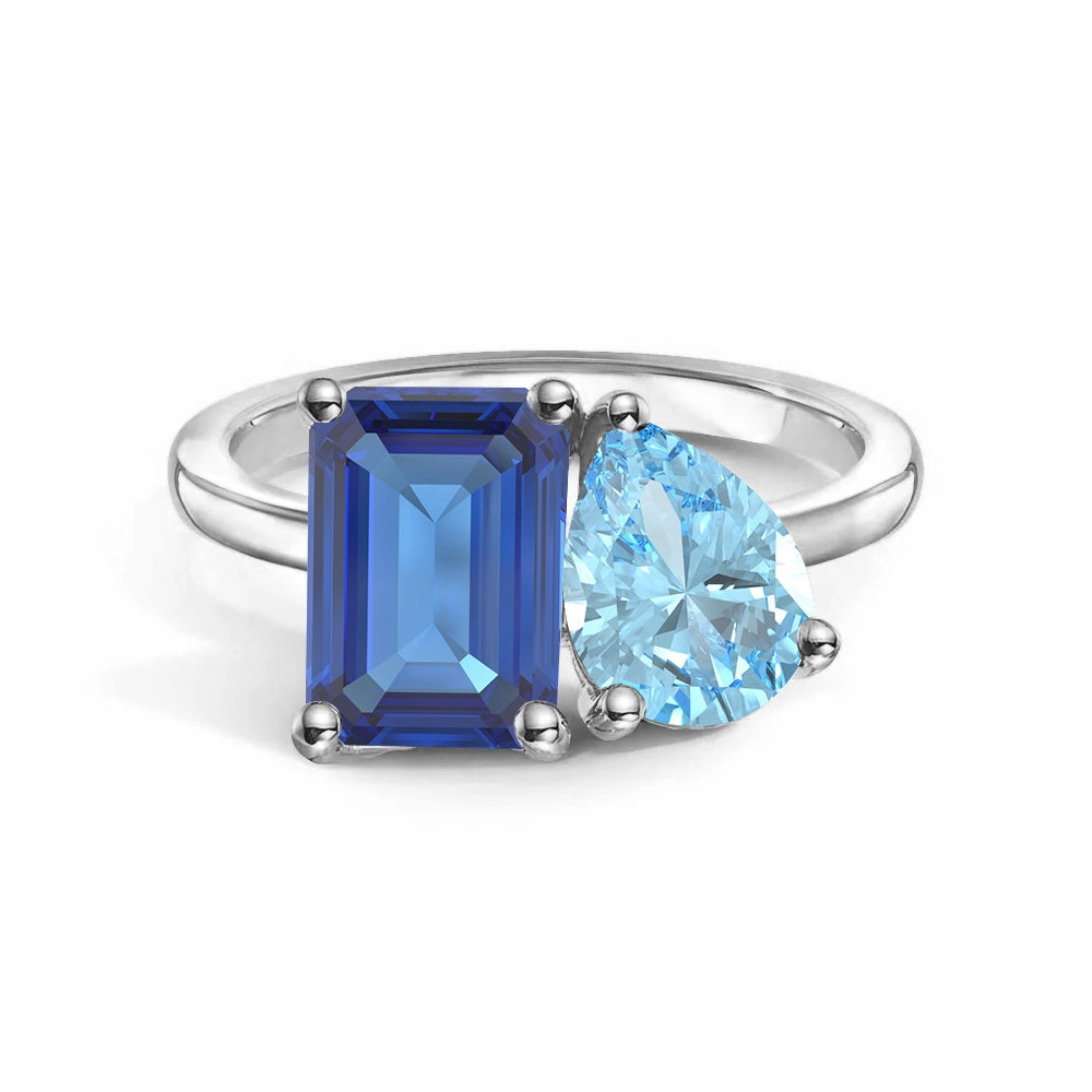 Neutral Vibe Flat Shot Toi et Moi Personalized Sapphire Birthstone Anniversary Ring