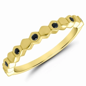 10K Yellow Gold 0.10cttw Black Diamond Alternating Honeycomb Style Band Work Friendly Top Pick