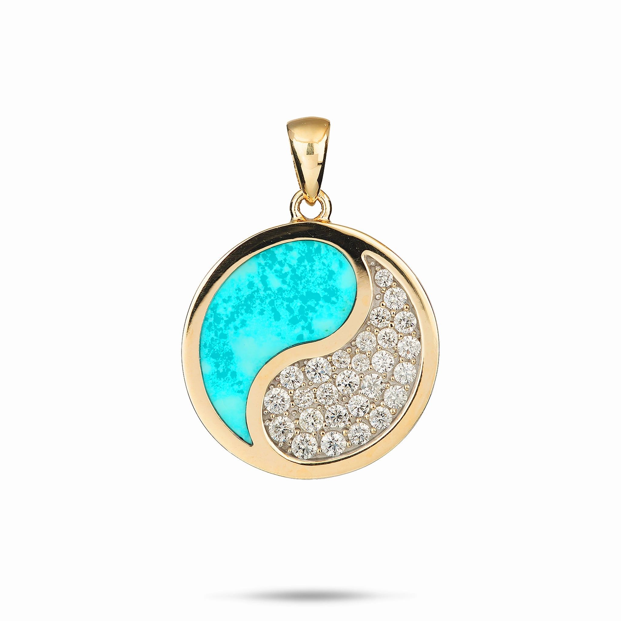 Classic Shine Yin Yang Turquoise Pendant in Gold with Diamonds - 22mm