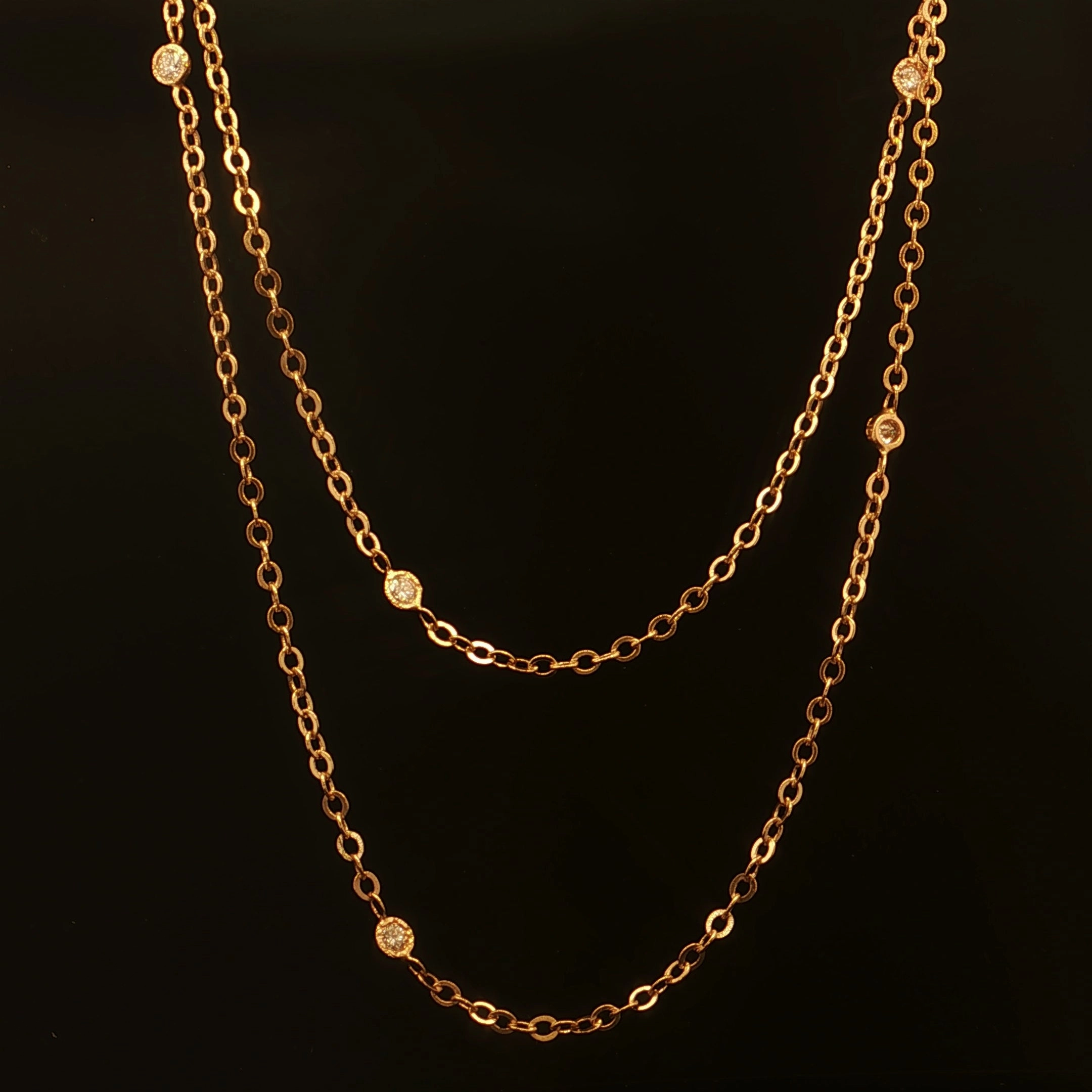 Estate 14K Yellow Gold Round Diamond By The Yard Necklace Distinctive Design