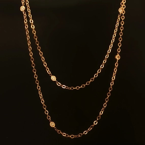 Estate 14K Yellow Gold Round Diamond By The Yard Necklace Distinctive Design