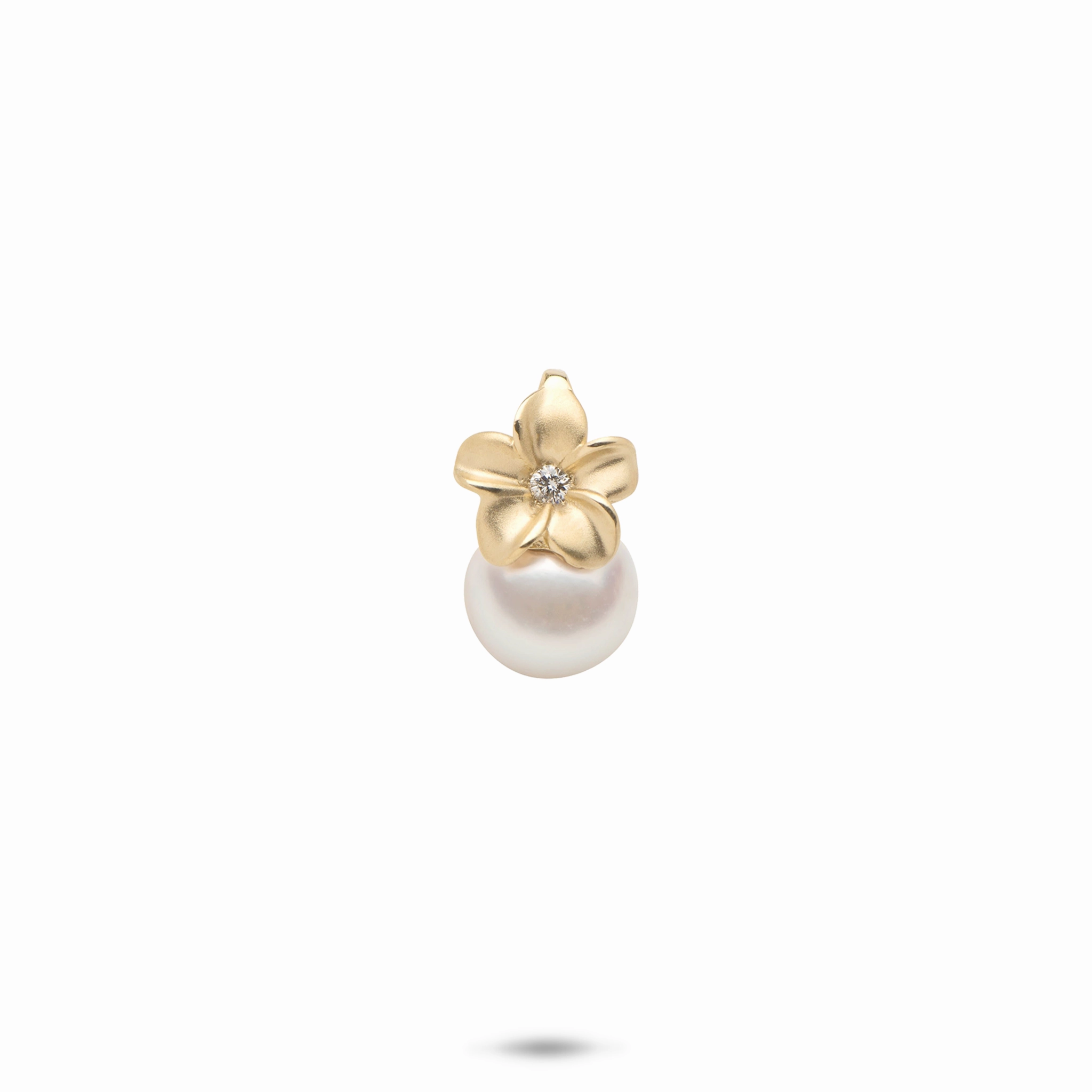 Chic Gem Elegant Fashion Plumeria Akoya White Pearl Pendant in Gold with Diamond - 8mm