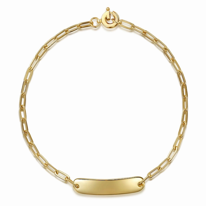 14K Yellow Plain Gold Hollow Paperclip Chain Personalized ID Bracelet Glamourous Piece