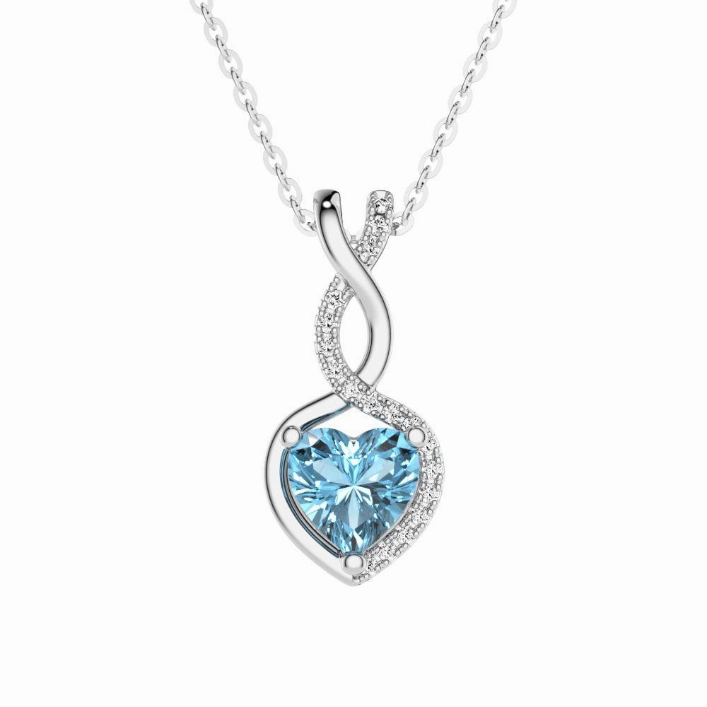 Everyday Appeal 1.05 CT. Aquamarine Infinity Heart Pendant with Diamonds
