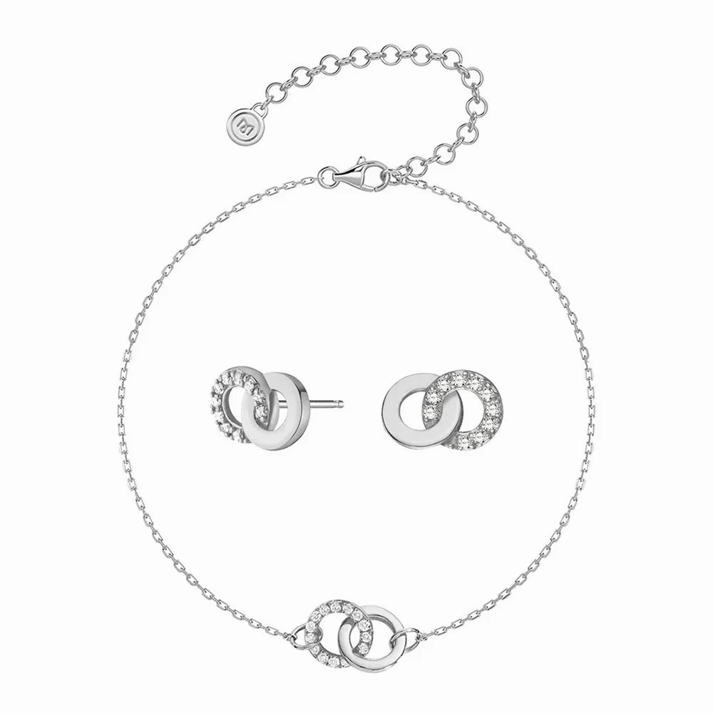 Interlocking Dual Hoop Earrings And Bracelet Set Rich Shine