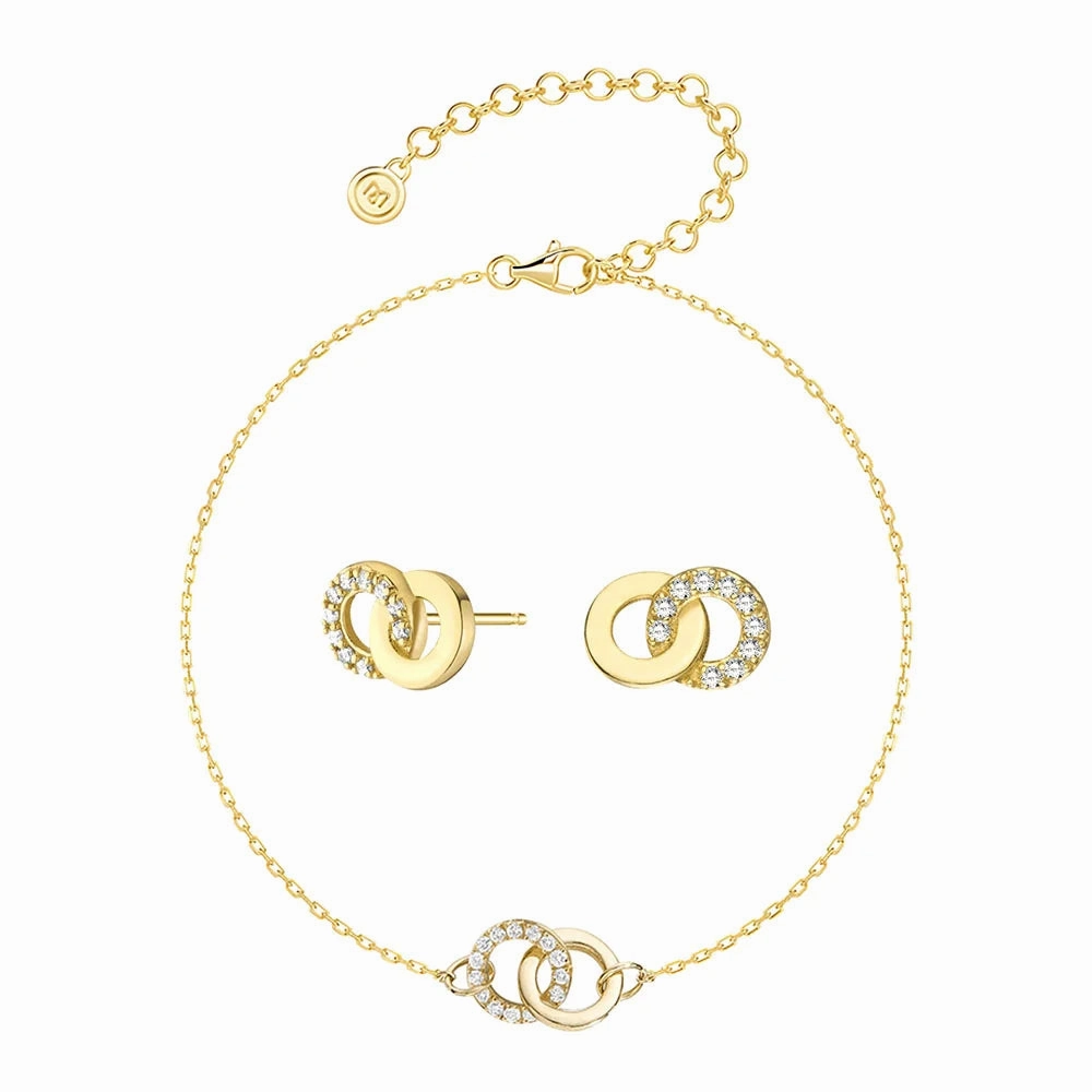 Interlocking Dual Hoop Earrings And Bracelet Set Unique Radiance