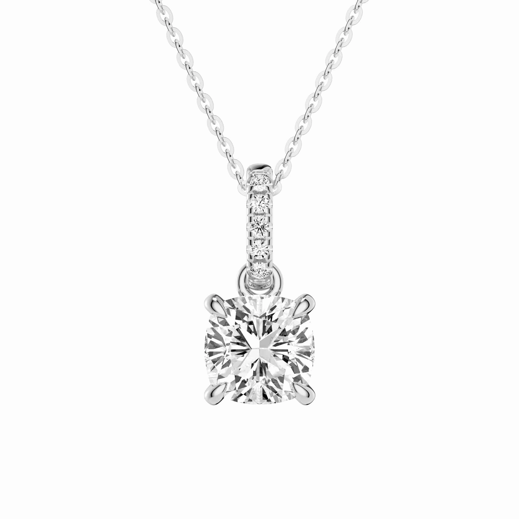Glow Mood Cushion Cut Moissanite Hidden Halo with Moissanite Bail Fashion Pendant Necklace