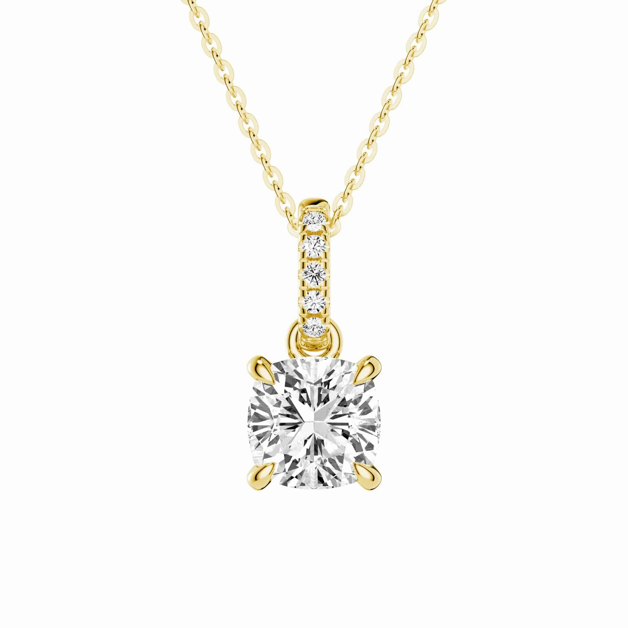 Versatile Look Cushion Cut Moissanite Hidden Halo with Moissanite Bail Fashion Pendant Necklace