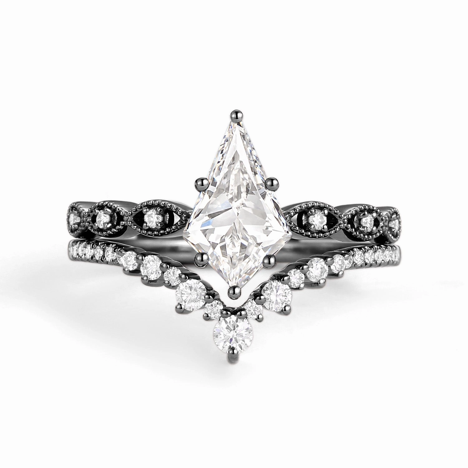 Signature Vintage - 2.0ct Vintage Kite Cut Engagement Ring Set 2pcs - Winona Handcrafted Gift Minimalist Token