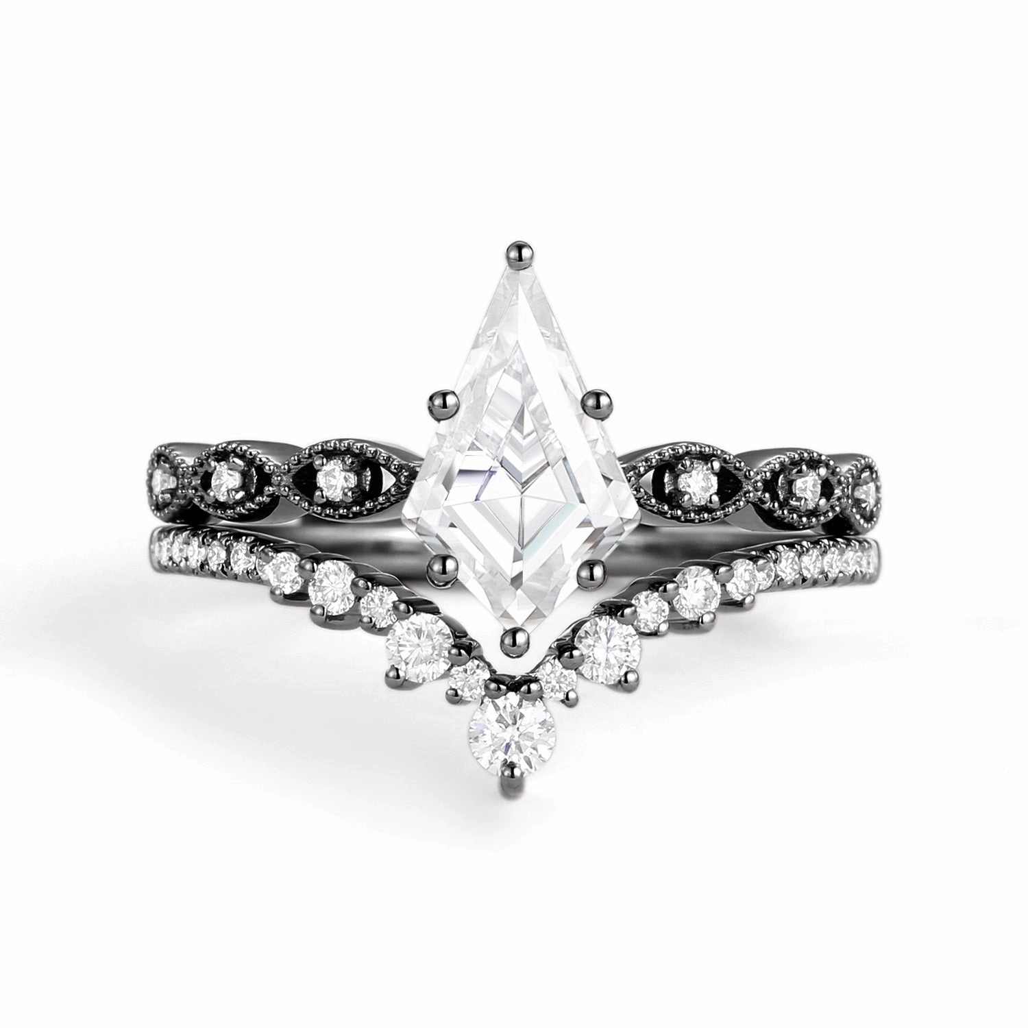 Signature Vintage - 2.0ct Vintage Kite Cut Engagement Ring Set 2pcs - Winona Brilliant Item High-Quality Design