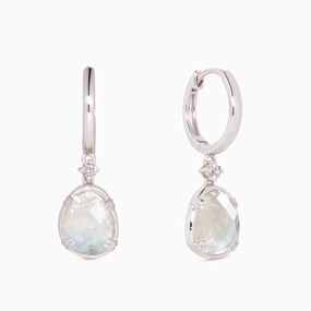 Silver Rainbow Moonstone Earrings - Victoria Gold Accent