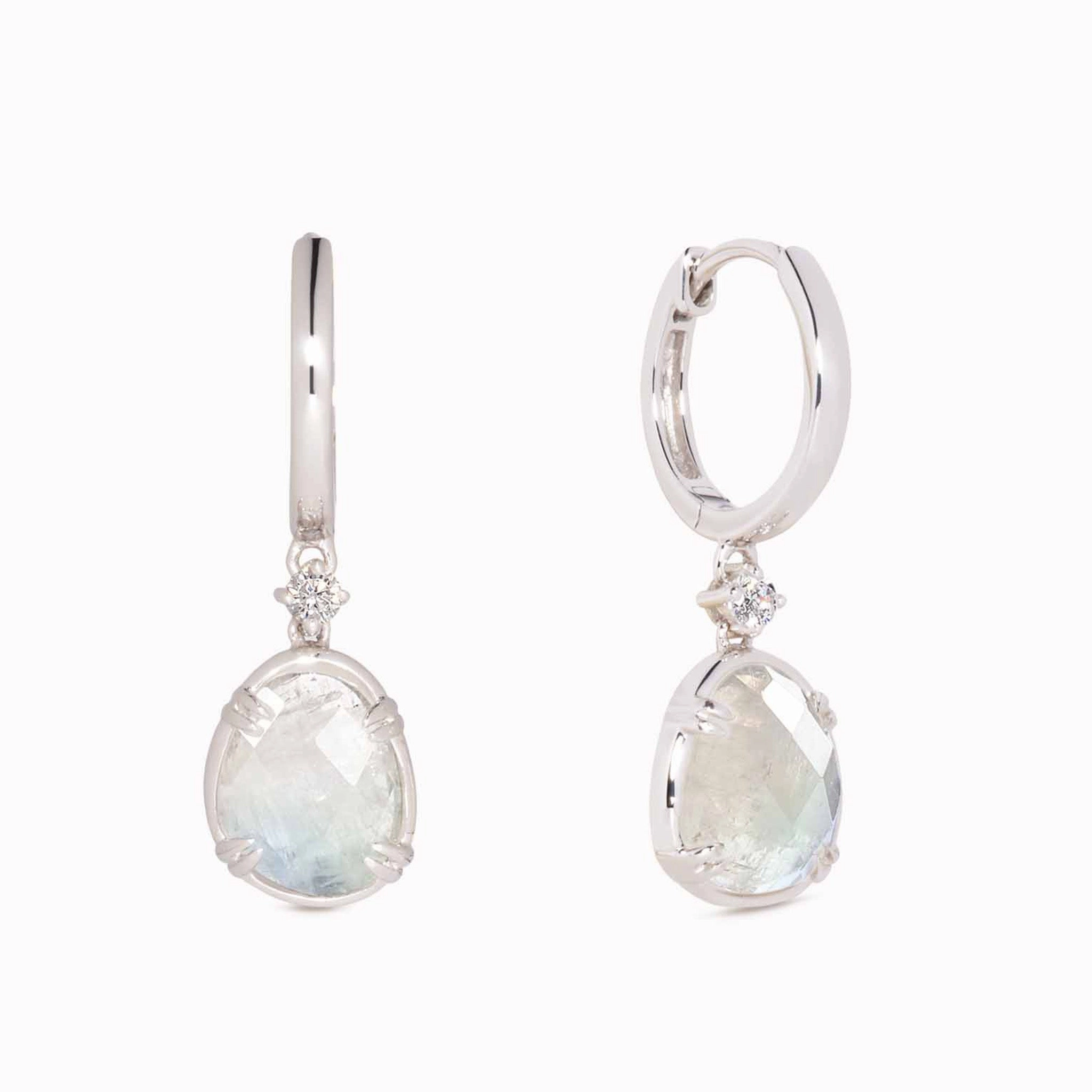 Silver Rainbow Moonstone Earrings - Victoria Gold Accent