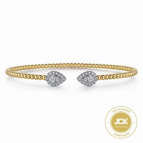 14K White and Yellow Gold Diamond Pear Shape Bujukan Bangle Everyday Appeal