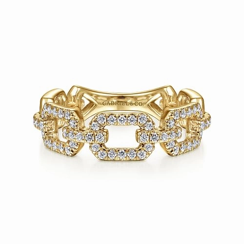 14K Yellow Gold Pave Diamond Chain Link Stackable Ring Band Exquisite work