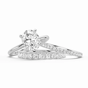 Crisp Detail Oval Solitaire Hidden Halo Moissanite Ring Set with Matching Stacking Band