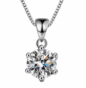 Simple Round Brilliant 6-Prong Pendant Necklace | S925 | Moissanite Vibrant Shine Finish Luxury Pieces