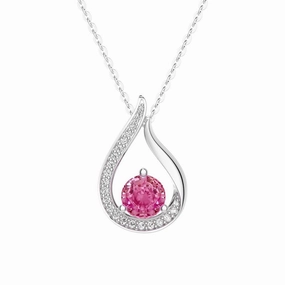 Trend Focus 1 CT. Floating Pink Sapphire Tulip Pendant with Diamonds