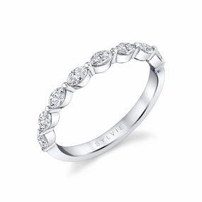 Minimal Edge Single Prong Wedding Band with Marquise Diamonds