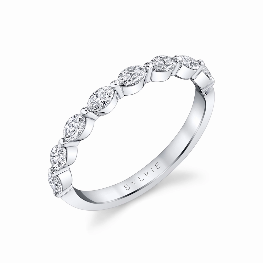 Minimal Edge Single Prong Wedding Band with Marquise Diamonds