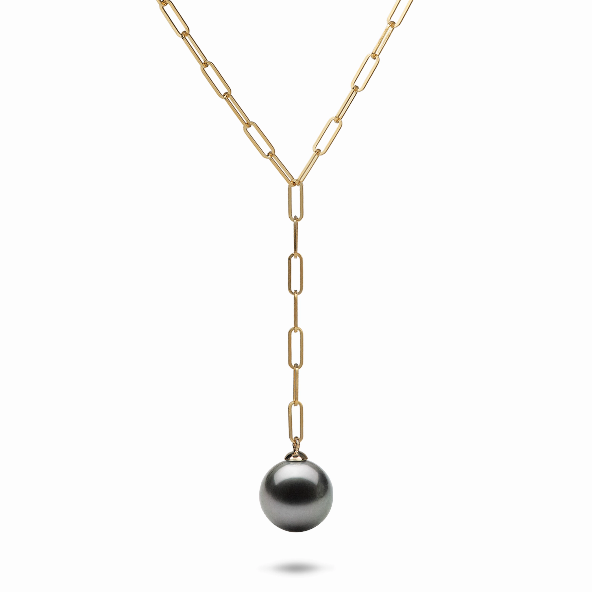 18" Tahitian Black Pearl Y Necklace in Gold - 12-14mm Graceful Vibe