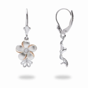 Pick A Pearl Plumeria Earrings in Sterling Silver with Cubic Zirconia Luxe Shine
