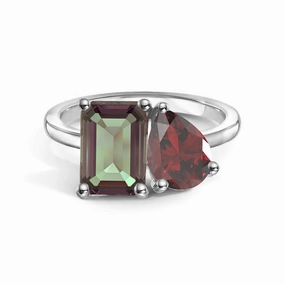 High gloss Toi et Moi Personalized Alexandrite Birthstone Anniversary Ring