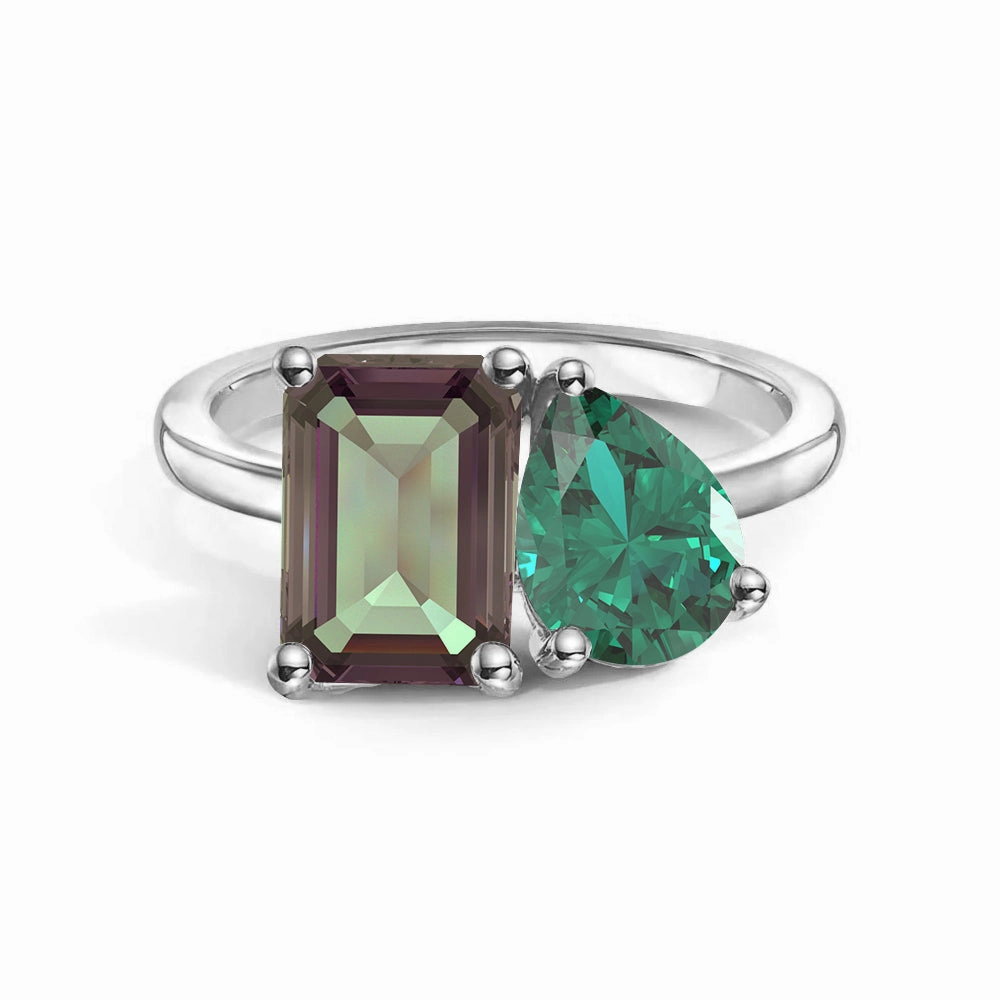 Perfect Pair Toi et Moi Personalized Alexandrite Birthstone Anniversary Ring