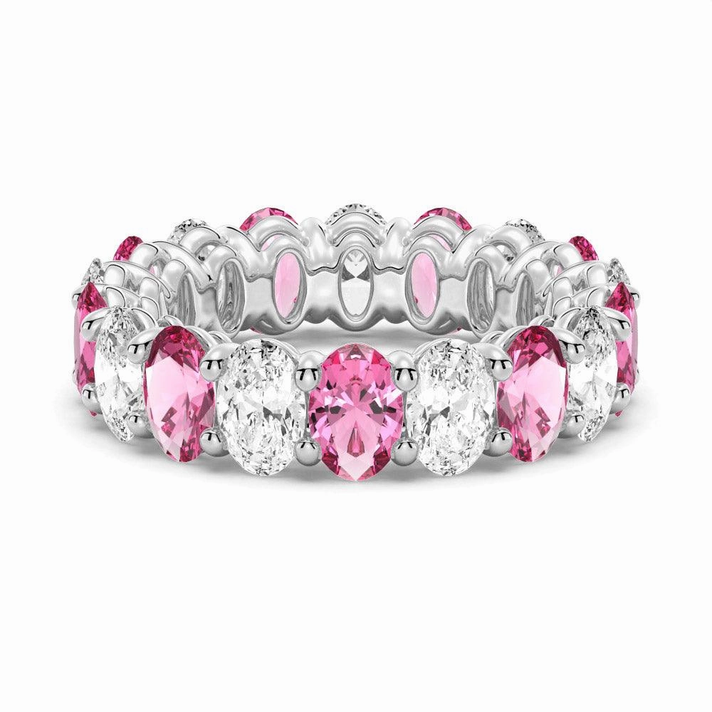 6.6 CT. Lab Grown White Sapphire with  Pink Tourmaline Gemstone Band Bold Finish Refined Craftwork