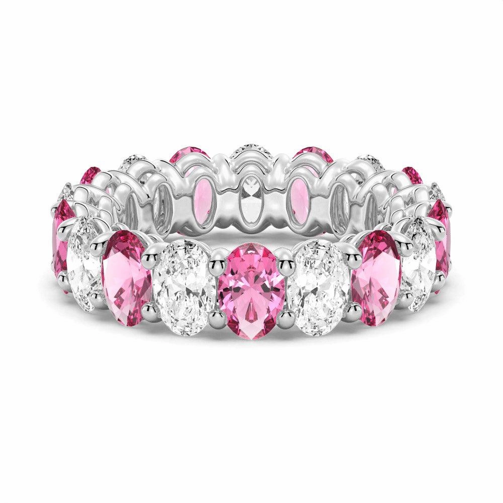 Evening Detail Cool Layer 6.6 CT. Lab Grown White Sapphire with  Pink Tourmaline Gemstone Band