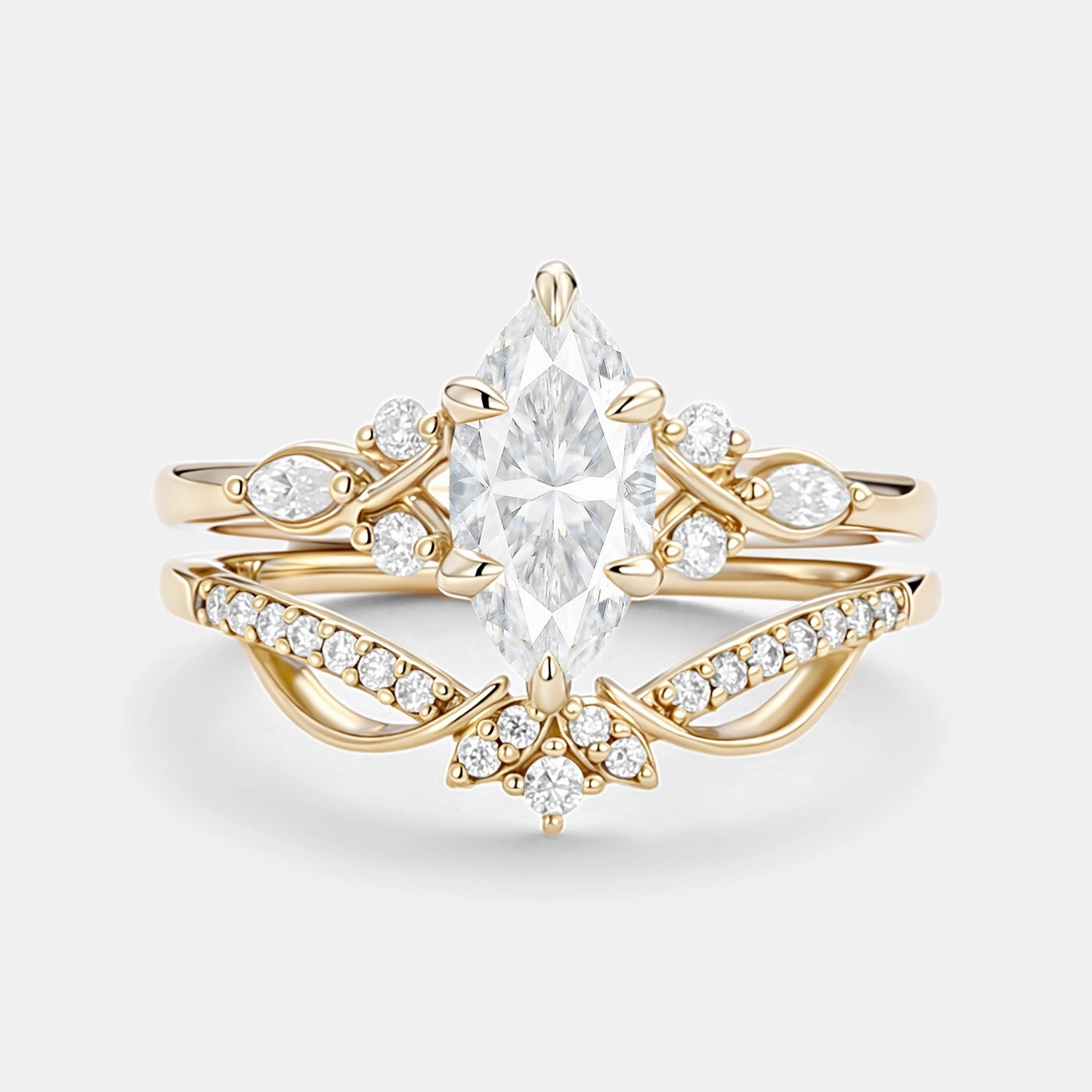 Marquise Cut Lab Alexandrite & Moissanite Engagement Ring Sets 2pcs Bridesmaid Gift Personalized Craft