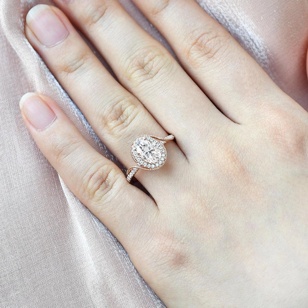 Sun-Kissed Look Precious Shine Twist Oval Moissanite Halo Inspired Ring