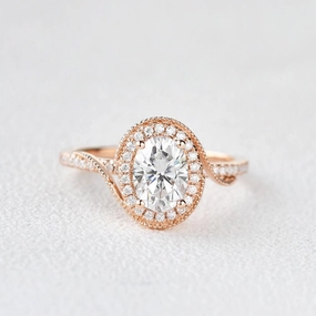 Gala Look Twist Oval Moissanite Halo Inspired Ring