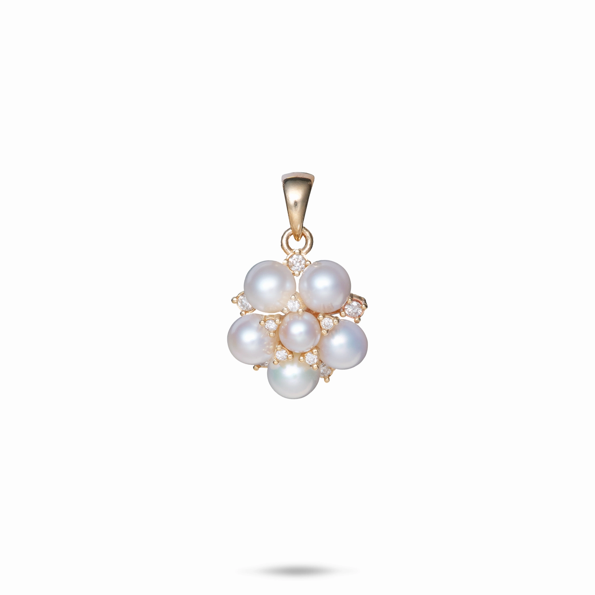 Tiny Bubbles Freshwater White Pearl Pendant in Gold with Diamonds Modern Line