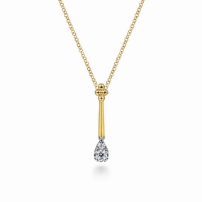 14K White and Yellow Gold Bujukan and Diamond Teardrop Pendant Necklace Graceful Touch Red Tone