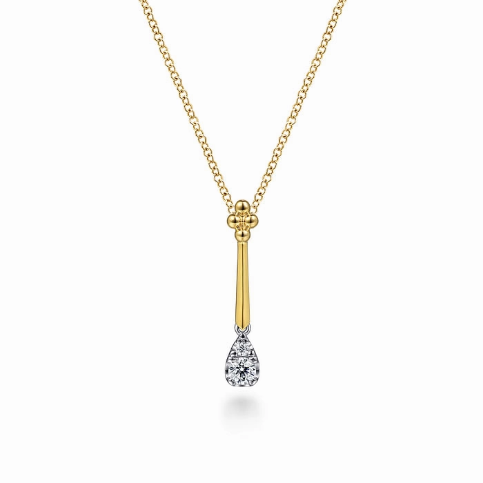 14K White and Yellow Gold Bujukan and Diamond Teardrop Pendant Necklace Graceful Touch Red Tone