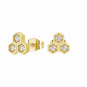 Honeycomb Trio Hexagon Stud Earrings with Lab Grown Diamonds Sophisticated Accent Stylish Finish