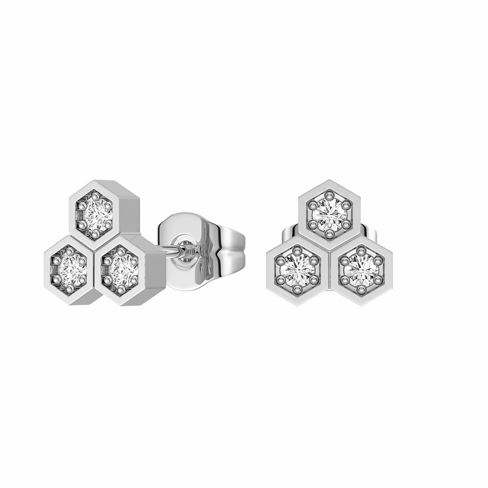 Sophisticated Appeal Honeycomb Trio Hexagon Stud Earrings with Lab Grown Diamonds