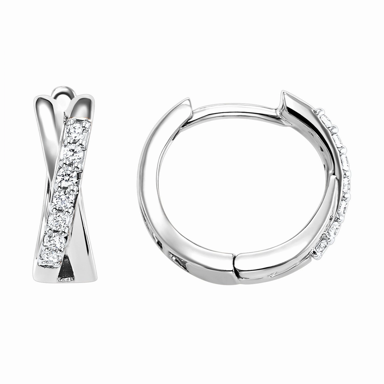 10K White Gold 1/6cttw Crossover Pave Diamond Hoop Earrings Distinct Style