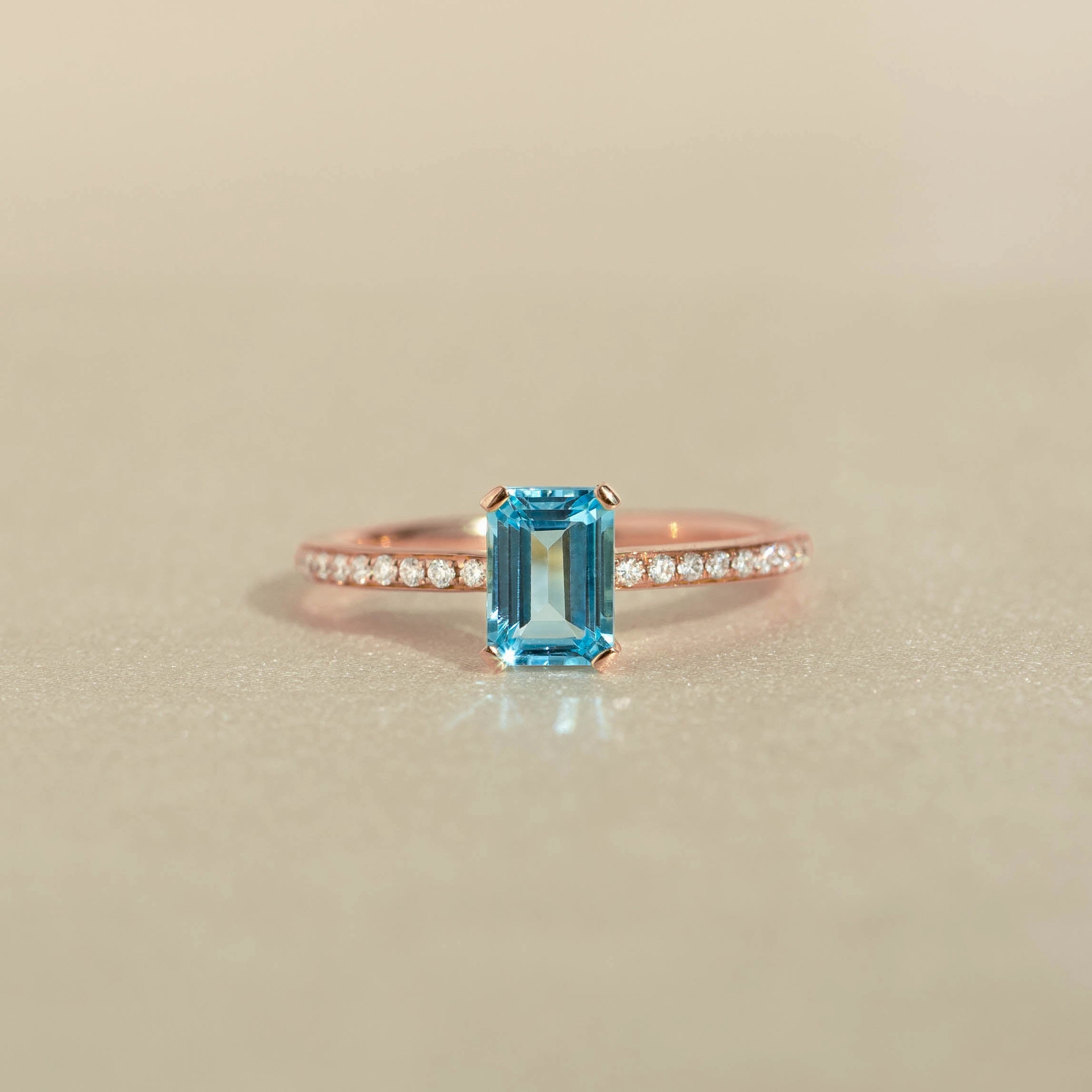 Baguette Swiss Blue Topaz and Diamond Ring Rose Gold - Safiya Statement Touch