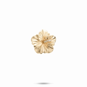Cool Layer Hawaiian Gardens Hibiscus Pendant in Gold with Diamonds - 15mm