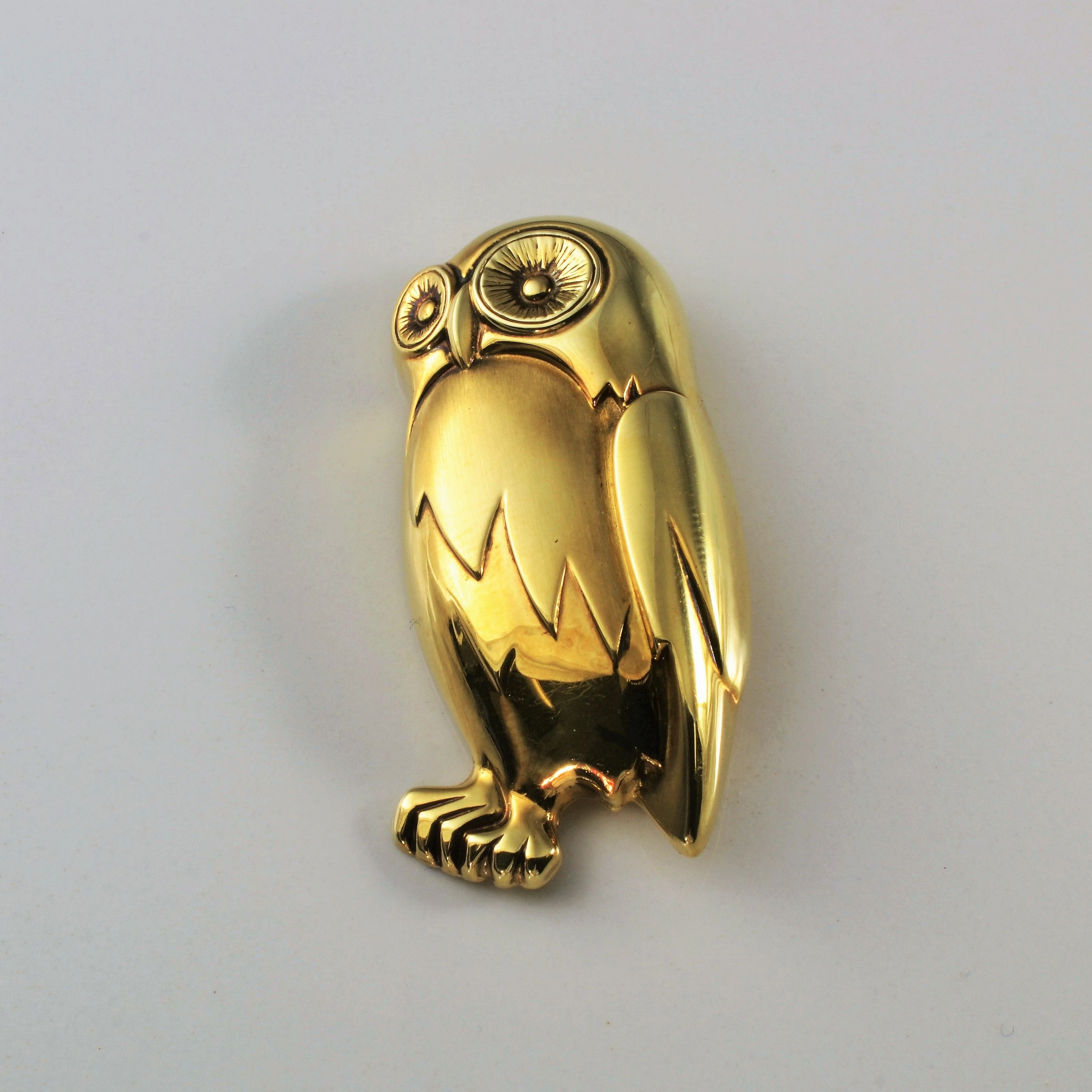 Romantic Gesture Effortless Finish 14k Yellow Gold Owl Brooch |