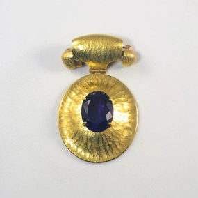 Handcrafted Pieces Golden Hour Solitaire Amethyst Gold Pendant/Brooch | 8.35ct |