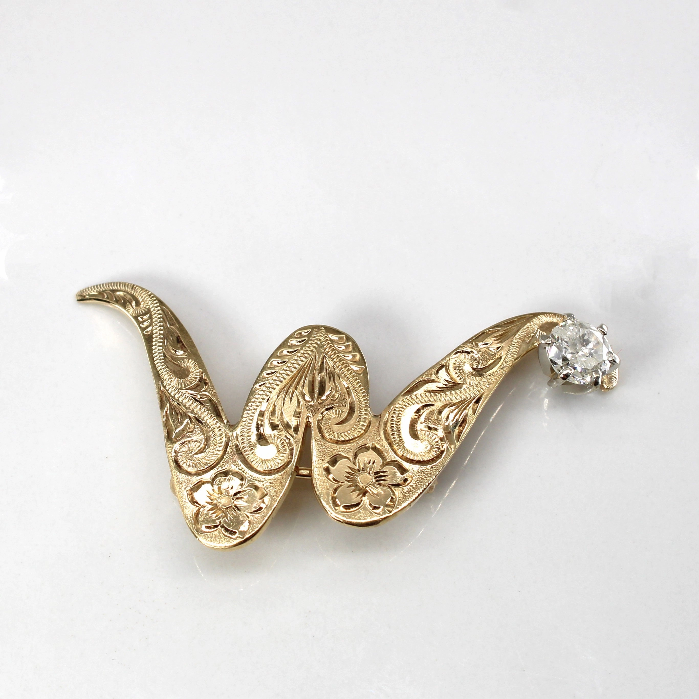 Solitaire Diamond W Letter Brooch | 1.03ct I1/I2 H/I | Brilliant Touch