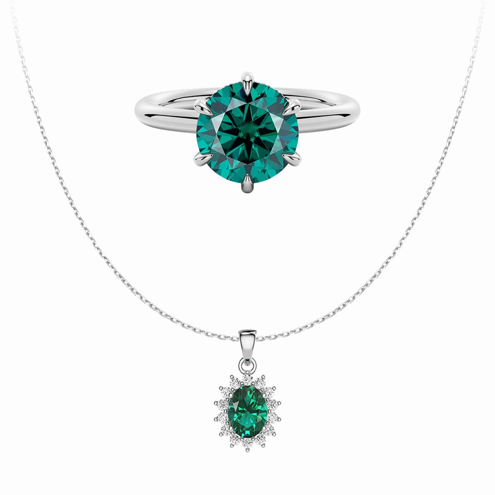 Textile Shine Luxury Aura Solitaire Green Ring And  Emerald Pendant Set