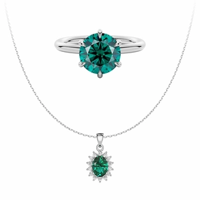 Textile Shine Luxury Aura Solitaire Green Ring And  Emerald Pendant Set