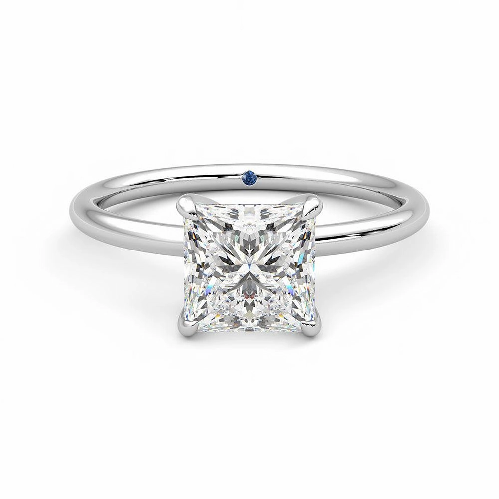 Solitaire Princess Cut Moissanite Engagement Ring with Hidden Anniversary Stone Sleek Outline