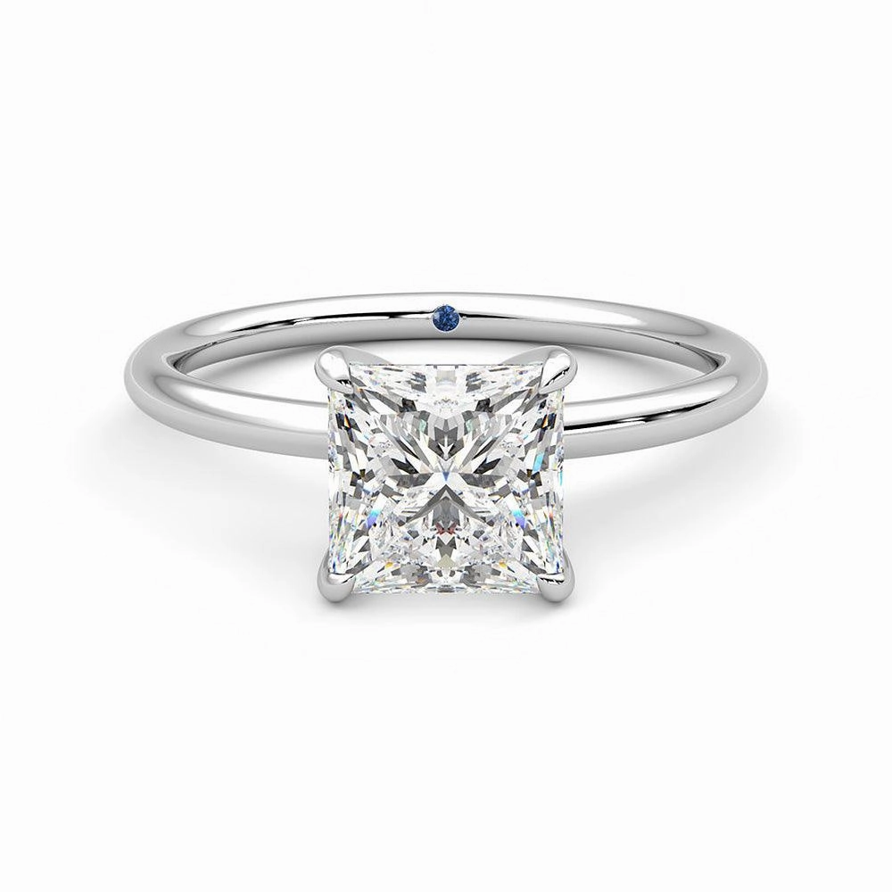 Solitaire Princess Cut Moissanite Engagement Ring with Hidden Anniversary Stone Subtle Highlight