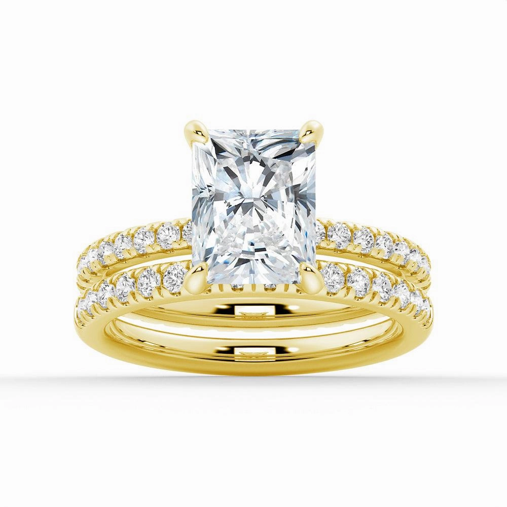 Solitaire Radiant Cut Moissanite Ring Set with Matching Wedding Band Everyday Look Luxury Fashion