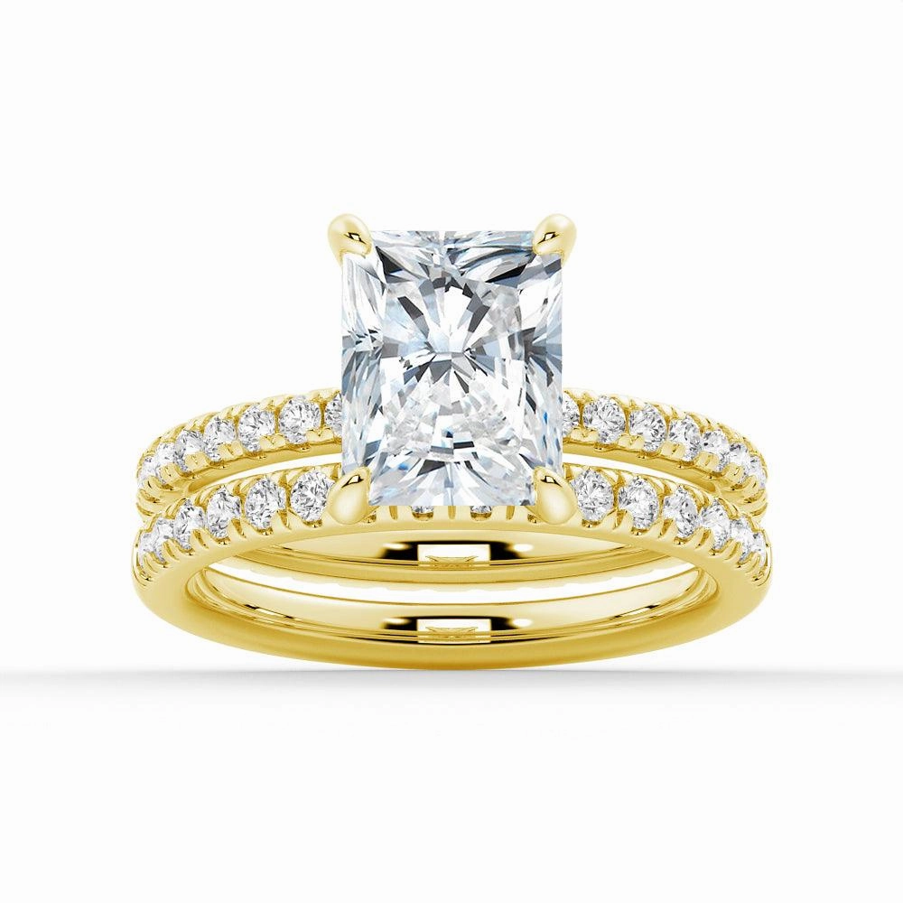 Solitaire Radiant Cut Moissanite Ring Set with Matching Wedding Band Graceful Choice